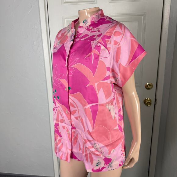 Vintage 70s Malama Women's Shirt Top Large hawaiian Polyester Floral UU6 - Picture 2 of 6
